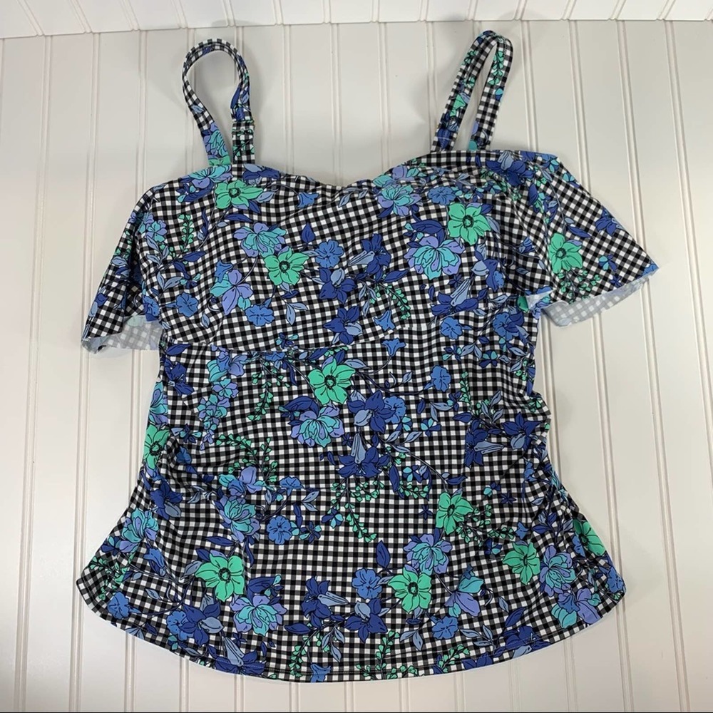 NWT Lands’ End Gingham Ruffle Tankini Sz 16 D